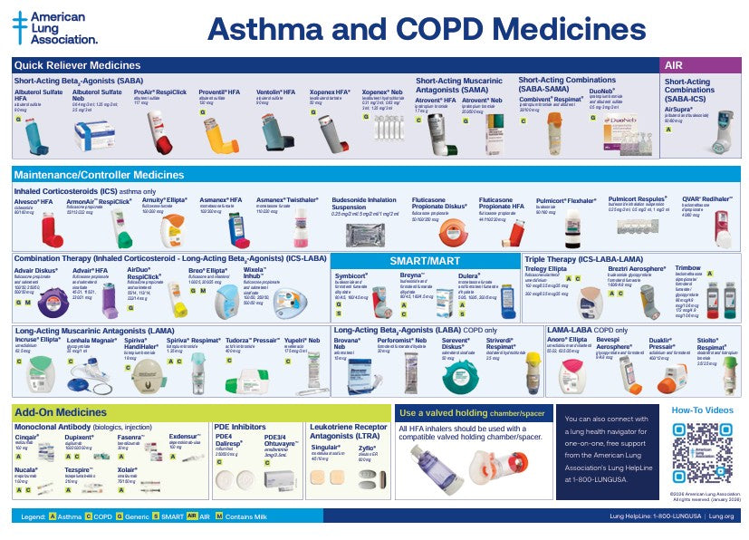 Asthma & COPD Medicine Chart (Laminated 5pk)